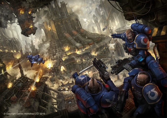 Warhammer 40,000 Space Marines in a City Battle