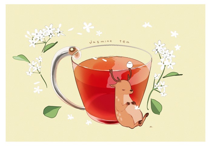 Deer and bird with jasmine tea