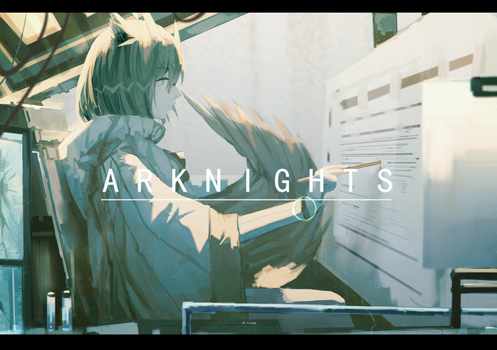 Silence from Arknights looking at a chart