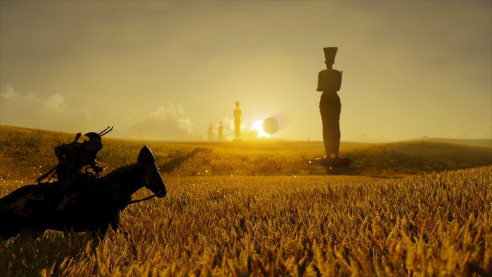 Assassin's Creed: Bayek on horseback during a solar eclipse