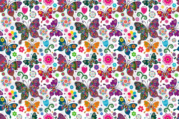 Colorful butterflies and flowers pattern