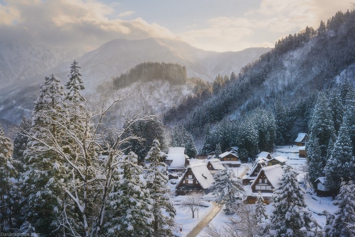Snowy Japanese village in the mountains by Daniel Kordan