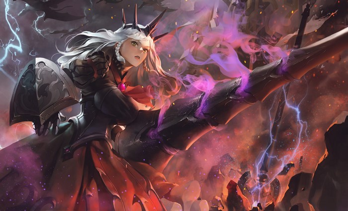 Anime girl with horns and armor from Epic Seven