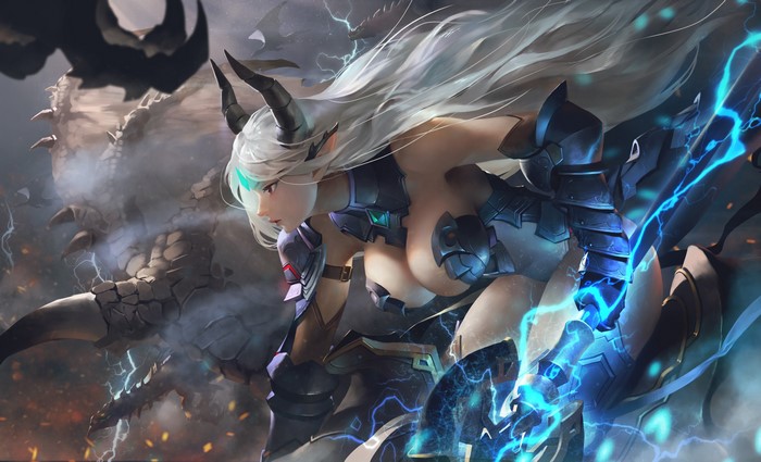Anime girl with horns and armor from Epic Seven