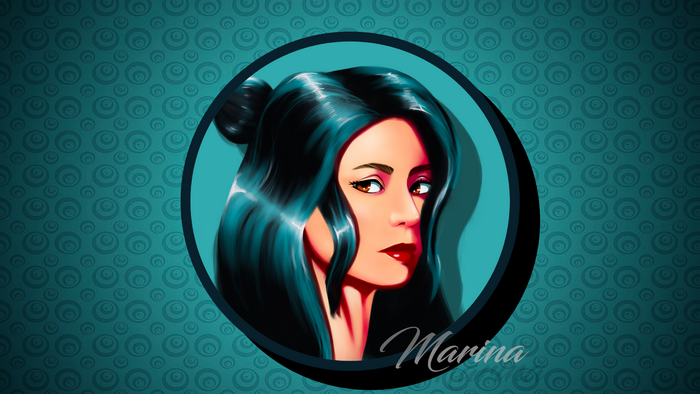 Portrait of Marina with teal background