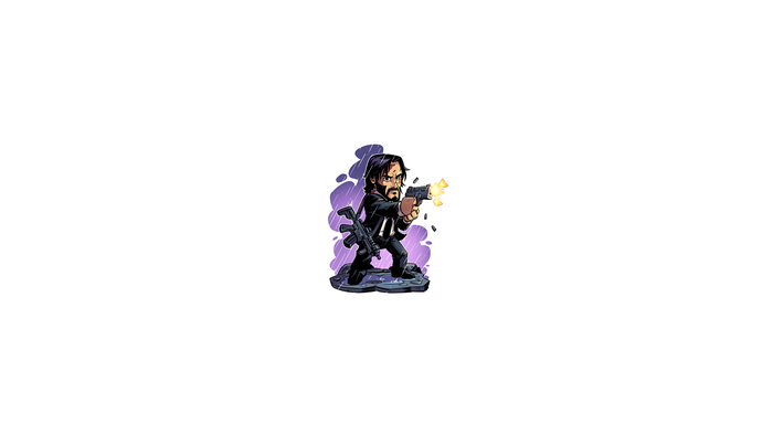 Chibi John Wick shooting a gun