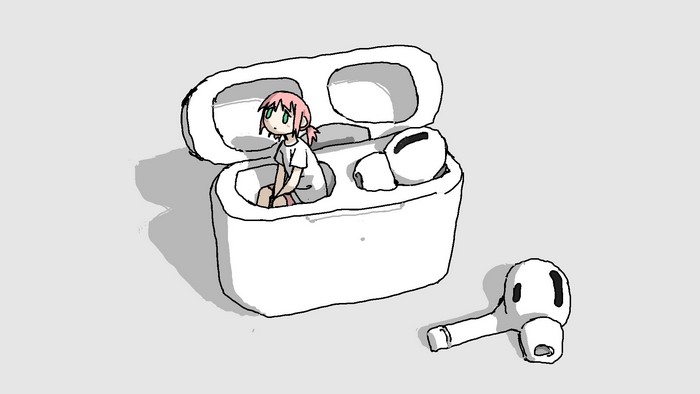 Anime girl sitting in an AirPod case