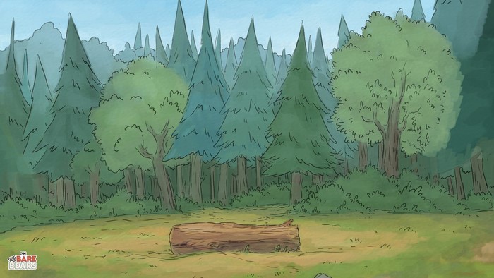 We Bare Bears forest scene with log