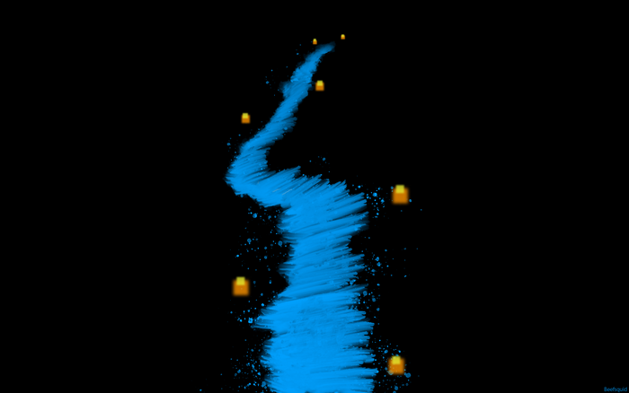 Blue river with lanterns on black background