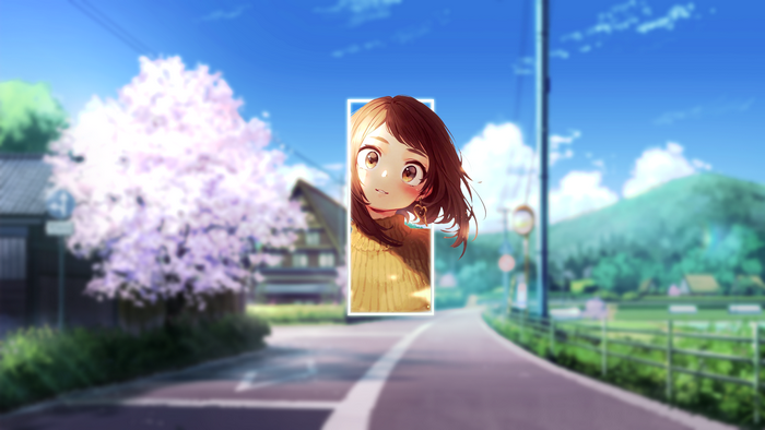 Ochako Uraraka from Boku no Hero Academia peeking from a frame