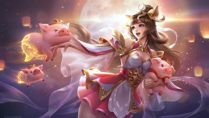 Anime girl with pigs from League of Legends