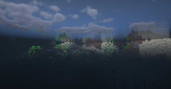 Minecraft underwater landscape with islands and clouds