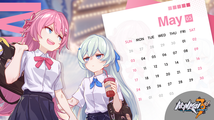 Rozaliya and Liliya from Honkai Impact 3rd with a May calendar