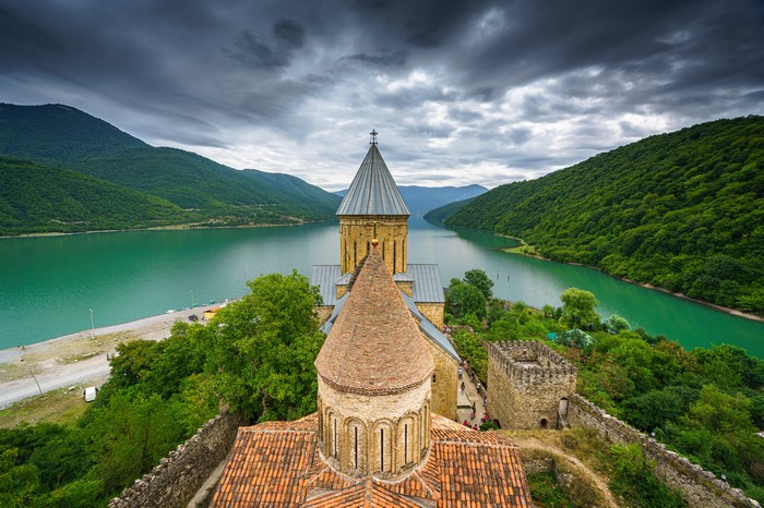 Ananuri Fortress Monastery on Zhinvali Reservoir, Georgia