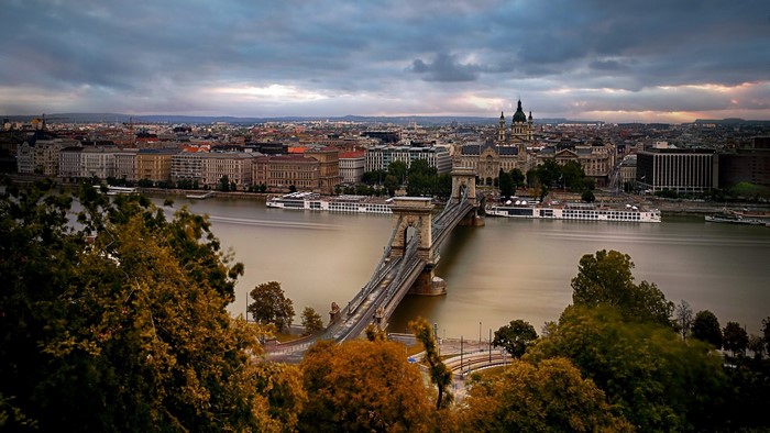Chain Bridge over Danube River in Budapest, Hungary