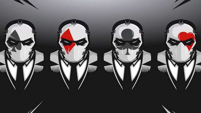 Four masked figures with card suits from Fortnite