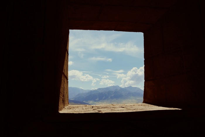 4K mountains landscape sky view from window