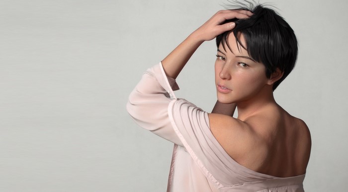 Digital art of a woman with dark hair