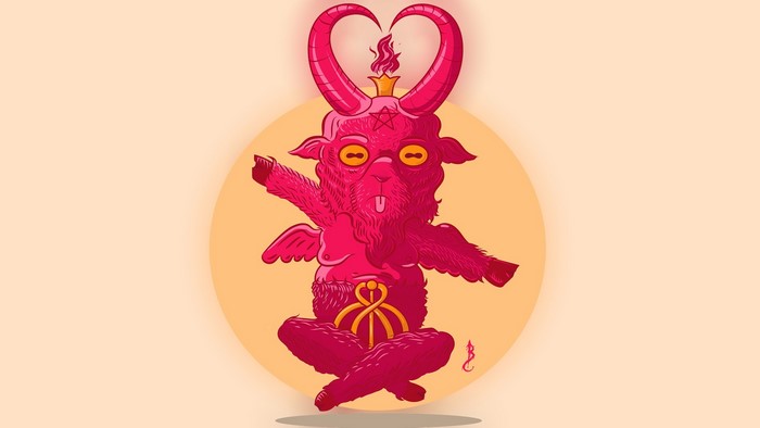 Chibi Baphomet with heart-shaped horns and pentagram