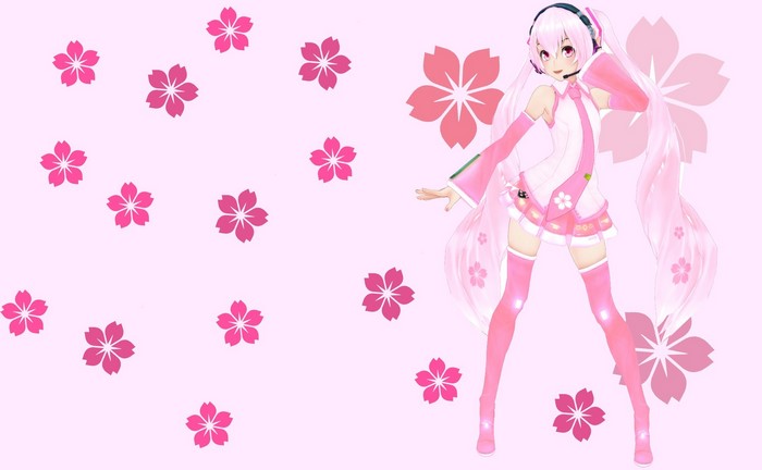 Hatsune Miku with pink cherry blossoms