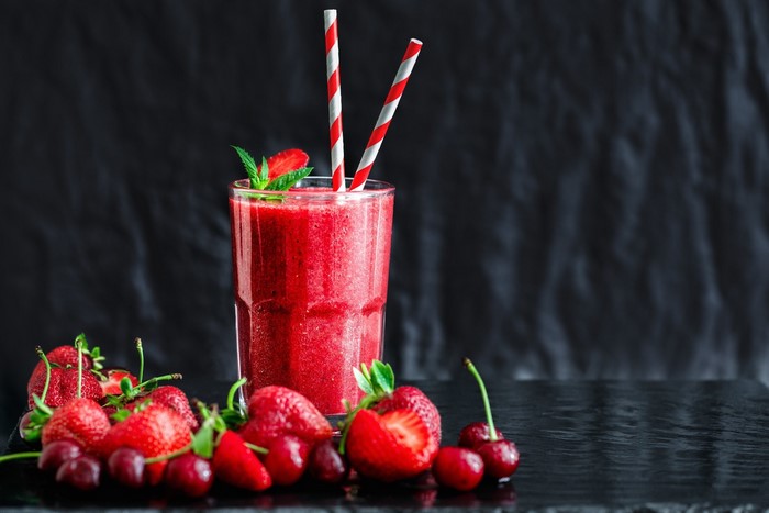 Strawberry and cherry smoothie with fresh fruits
