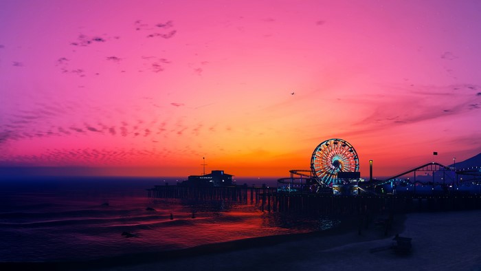 GTA V Ferris Wheel and Pier at Sunset
