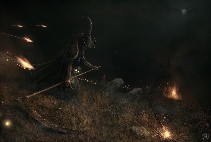 Dark fantasy witch with scythe by Igor Krstic