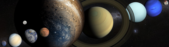 Solar System Planets and Moons in Space