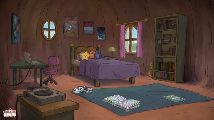 We Bare Bears room interior with bed and desk
