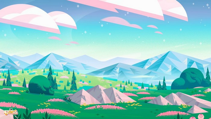 Steven Universe landscape with mountains and clouds