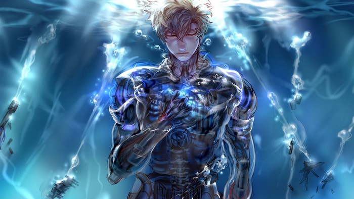 Genos from One-Punch Man underwater