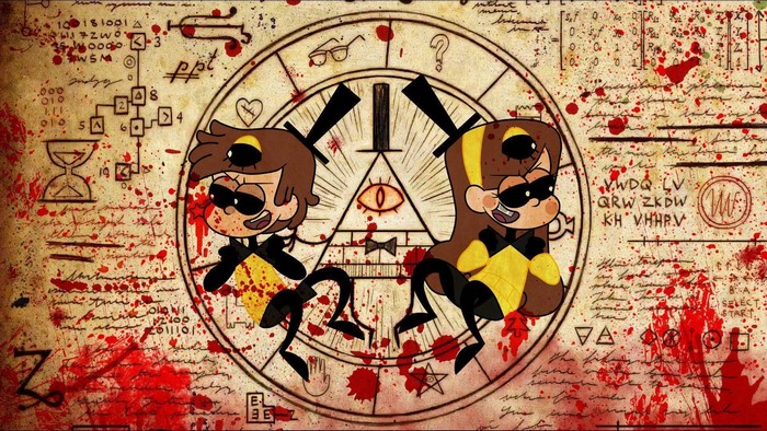 Dipper and Mabel Pines from Gravity Falls with Bill Cipher's Journal