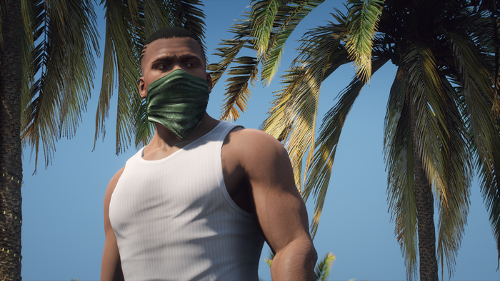 Franklin Clinton from Grand Theft Auto V with palm trees