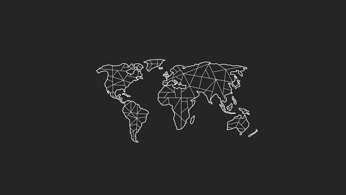 Minimalist geometric world map on a dark background