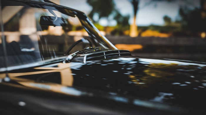 Mercedes-Benz 280SL car hood and windshield
