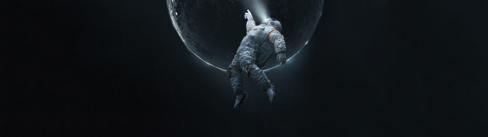 Astronaut floating in space near a planet