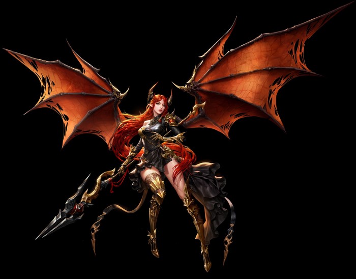 Winged warrior with red hair and spear