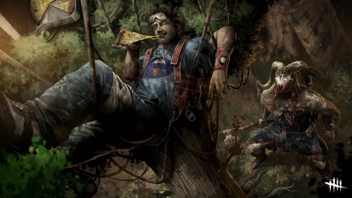 Dwight and The Blight from Dead by Daylight in a forest