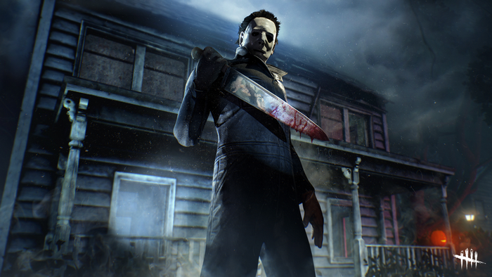 Michael Myers from Dead by Daylight holding a bloody knife