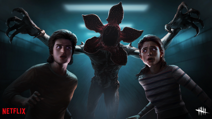 Steve and Nancy from Stranger Things facing the Demogorgon in Dead by Daylight
