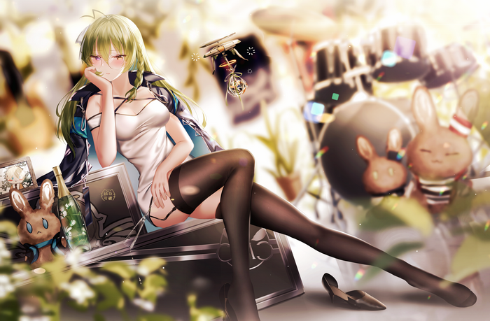 Anime girl with green hair and drone
