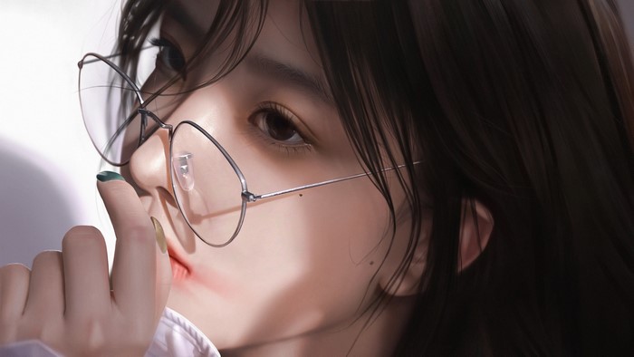 Artwork of a woman with glasses and long hair