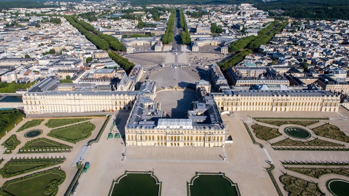 Palace of Versailles aerial view, France