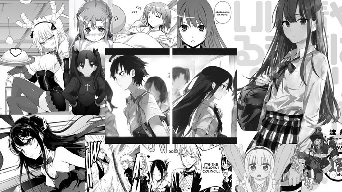 Manga collage with anime girls and characters