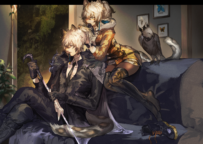 Arknights characters on a couch