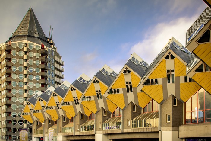 Cube Houses and High-Rise Building in Rotterdam, Netherlands