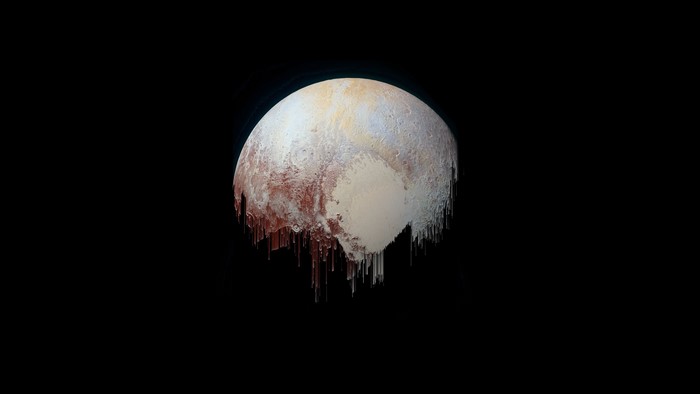 Glitch art planet with dripping effect