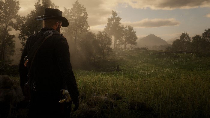 Man in hat from Red Dead Redemption 2 in a field