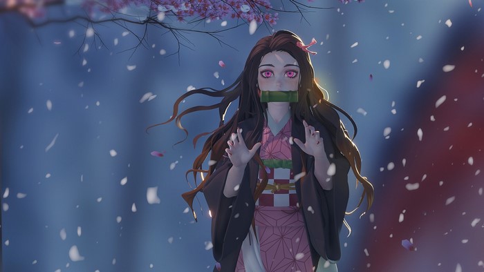 Kamado Nezuko from Kimetsu no Yaiba in Cherry Blossoms