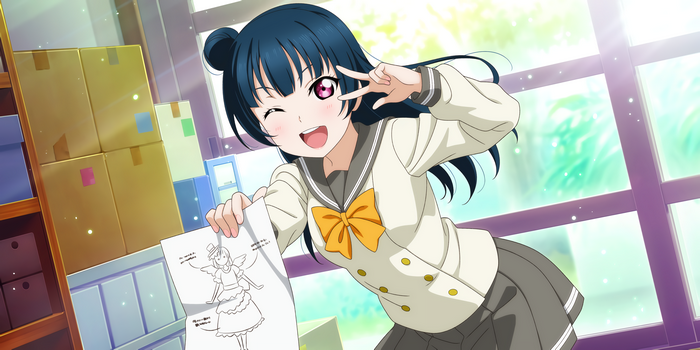 Tsushima Yoshiko from Love Live! Sunshine holding a drawing